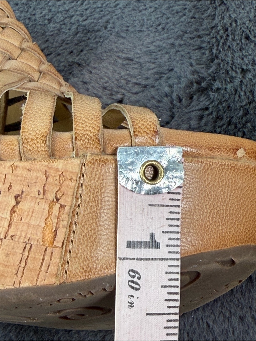 Chocolat Blu Women’s 7.5 Tan Leather Woven Cork Platform Wedge Sandals - Picture 12 of 12